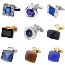 

Gold Silver Color Luxury High Quality Geometric Opal Cufflinks Fashion Crystal Cuff Buttons Male Business/Wedding/Party Gifts