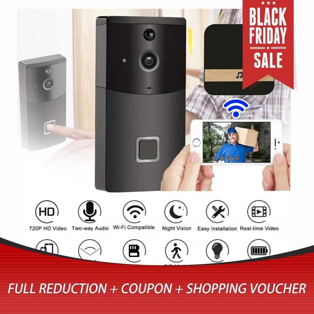 

2.4GHz WiFi Video Doorbell HD 720P Camera Smart Speaker Night Vison Motion Detetion Wake-up For IOS/Android Viewing