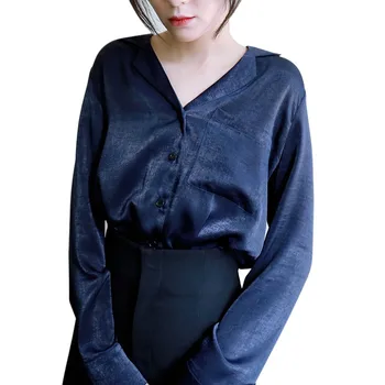 

Hot Women Shirts Blouses Long Sleeve Turn-Down Collar Solid Ladies Chiffon Blouse Tops OL Office Style Chemise Femme T8