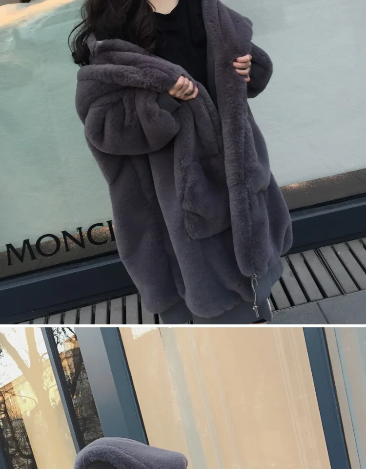 Негабаритный зимний теплый с капюшоном х-длинное пальто из искусственного меха Повседневная женская меховая куртка с длинным рукавом верхняя одежда