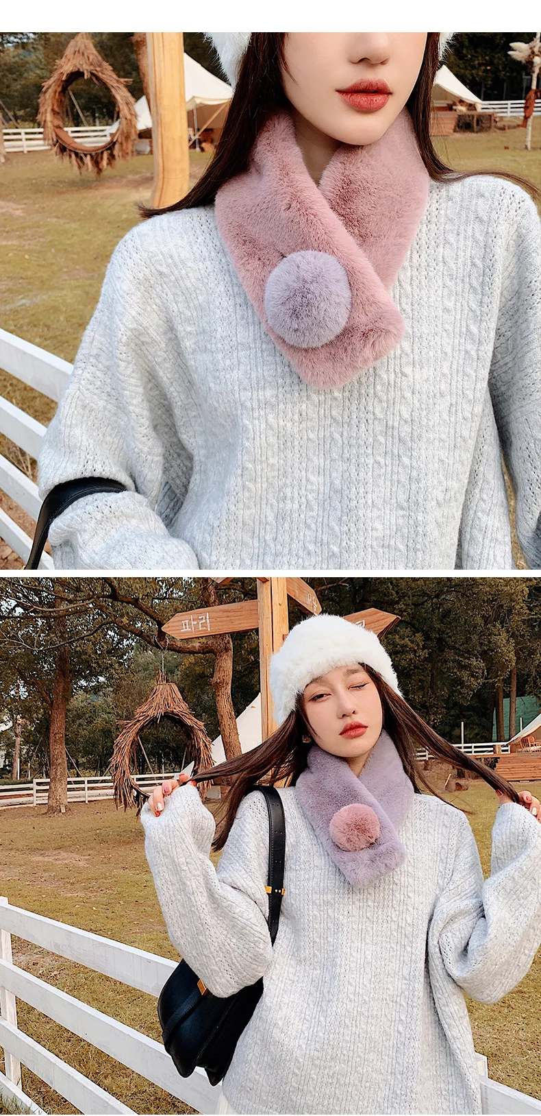 Brand Solid Women Cashmere Fur Scarves Winter Thicken Warm Pashmina Shawls Wraps Female Knitted Wool Long Scarf Bandana