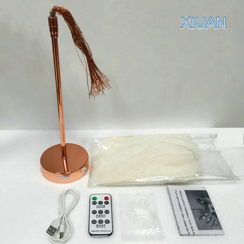 DIY креативный перьевой Настольный светильник теплый белый дерево перо абажур