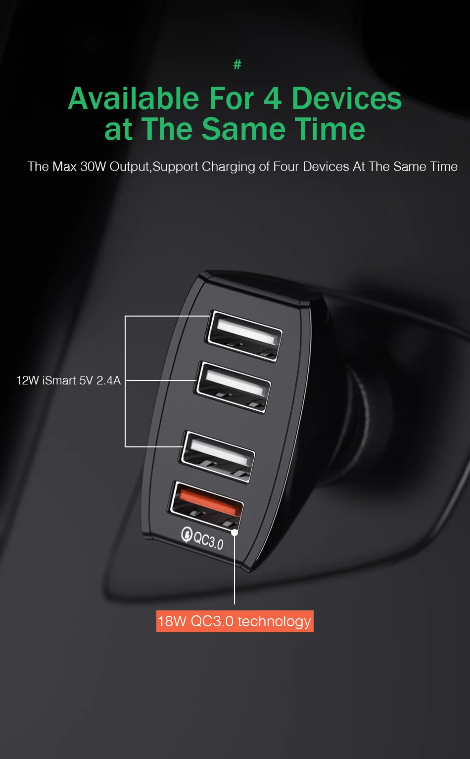 USB Автомобильное зарядное устройство Быстрая зарядка 3,0 Автомобильное зарядное устройство YKZ 4 порта QC3.0 быстрая зарядка автомобильное зарядное устройство для телефона samsung Xiaomi iPhone huawei