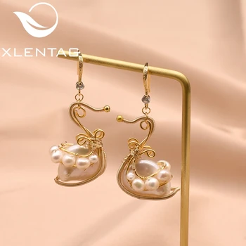 

XlentAg Handmade Fresh Water Pearl Animal Drop Earrings For Women Cute Swan Dangle Earrings Funny Unique Luxury Jewelry GE0805