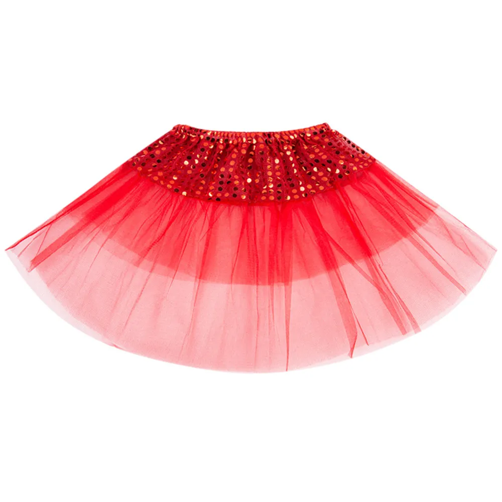 Детское Сетчатое платье с блестками и юбка с отстрочкой, Детская юбочка для танцев, Дети для девочек балетная юбка для принцессы танцевальный костюм вечерние юбка - Цвет: Red