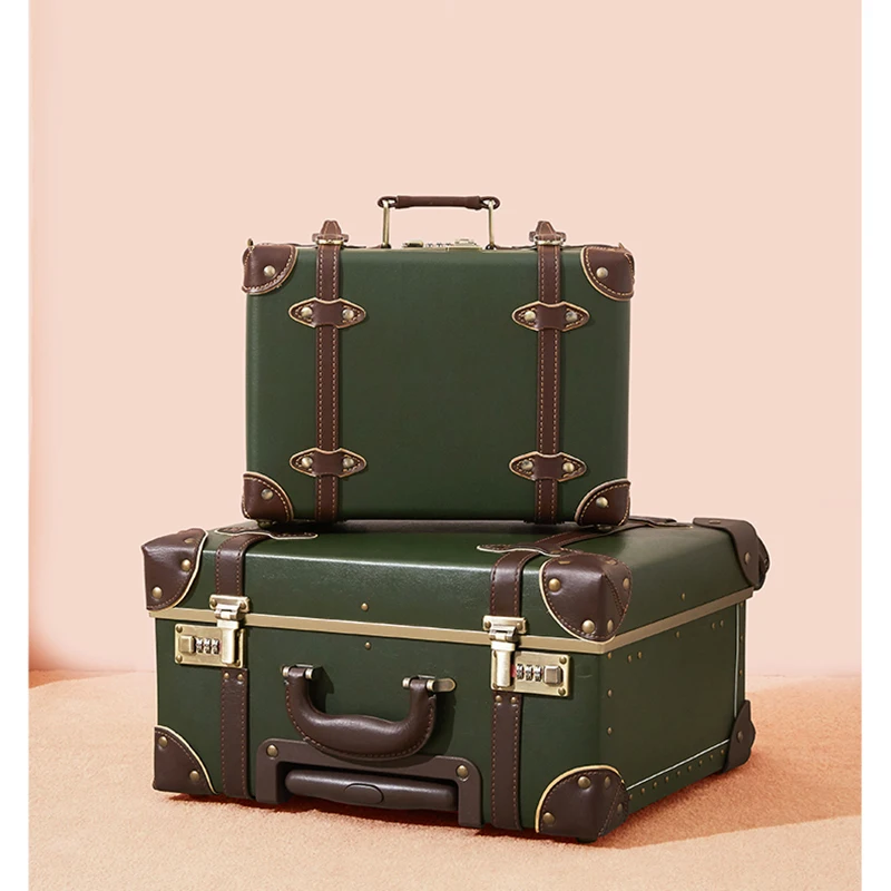 16 "18" Cabin Luxury Travel Hand Suitcase Set PU Leather Scooter Luggage Sets Rolling With Wheels Lady's Retro Cute Trolley Case