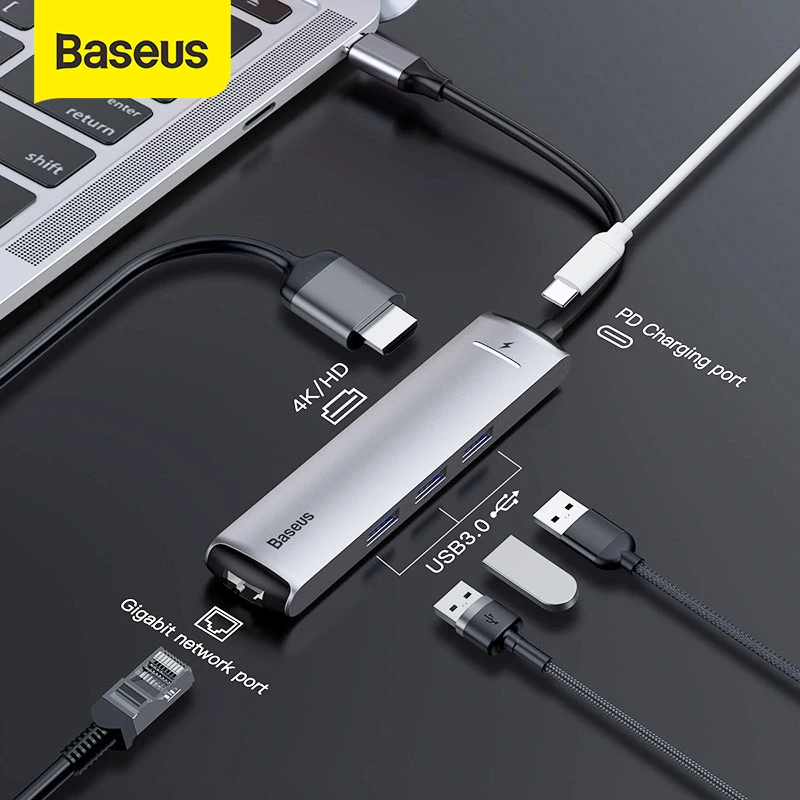  Baseus USB C HUB Type C to Multi USB 3,0 HUB B Type C HUB RJ45 HDMI Card Reader Адаптер HUB USB Splitter компьютерные аксессуары 