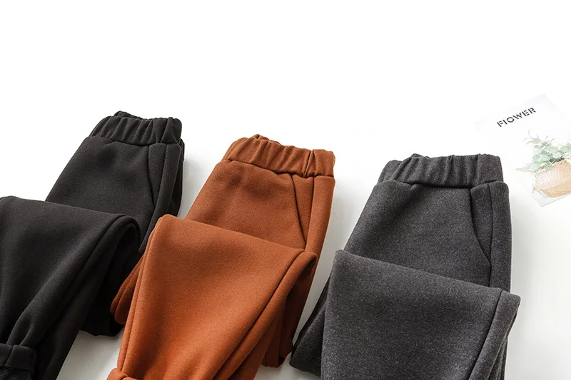 Новые повседневные осенние и зимние теплые повседневные штаны для девочек детские брюки черные и серые штаны-шаровары шерстяные штаны для От 4 до 15 лет