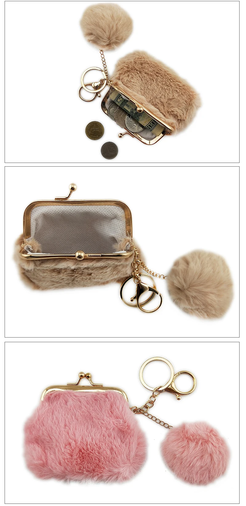 BELLO TUTTI, новинка, женский зимний мини-кошелек для монет, женский маленький клатч, сумка для денег, металлический плюшевый чехол, кошелек для девочек
