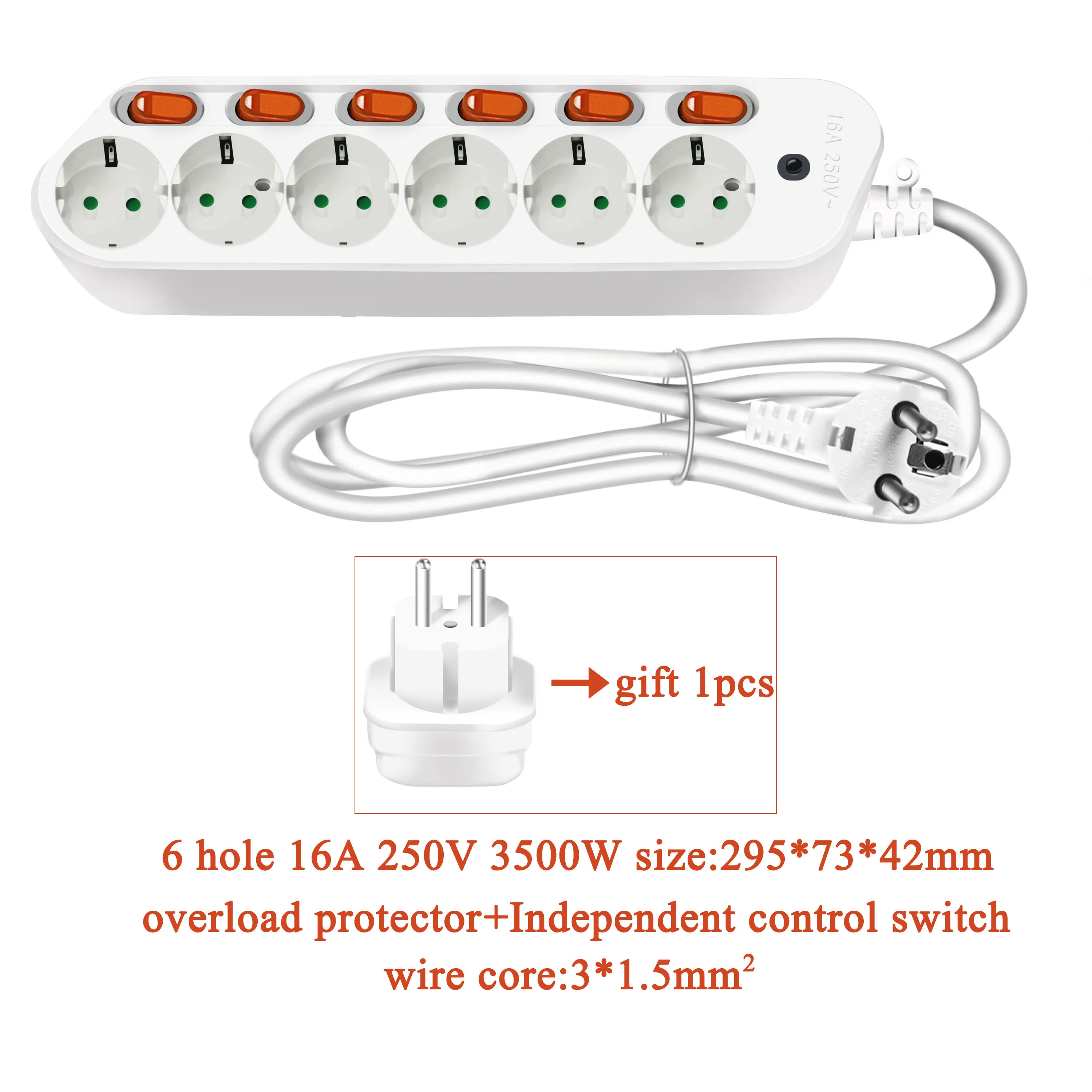 6 AC SOCKET Универсальное зарядное usb устройство с удлинитель 2/3/45/6 AC удлинитель Зарядное устройство разъем адаптера защита от перегрузки кулисный переключатель отдельно Управление - Цвет: 6 AC SOCKET