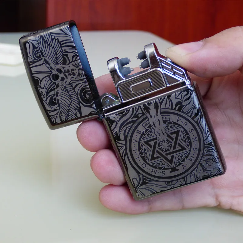 GH дизайн Перезаряжаемые Электронная USB зажигалка сигарет ветрозащитные, импульсные двойной электрической дуги Запальные средства
