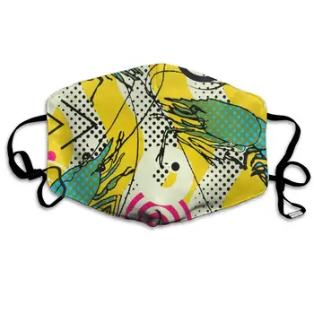 

Dustproof Washable Reusable Doodle Shrimp Geometric Waves Mouth Cover Mask Respirator Germ Protective Warm Windproof Mask