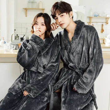 

4XL Plus Size Women Winter Robes Long Sleeve Bath Robe Pajamas Soft Warm Couple Bathrobe Sleepwear Autumn Homewear