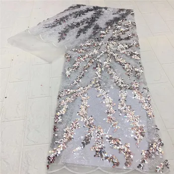 

High Quality Mess Lace Materials Sequence Lace Fabric African Tulle Lace Fabric with Sequins Fabrics Nigerian Wedding Party
