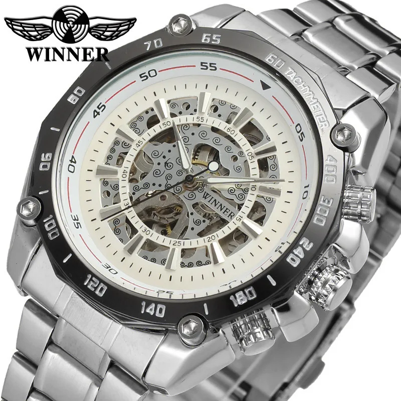 

Winner Hollow out Fully Automatic Analog Watch Steel Belt Multi-functional Large Dial MEN'S Watch 427