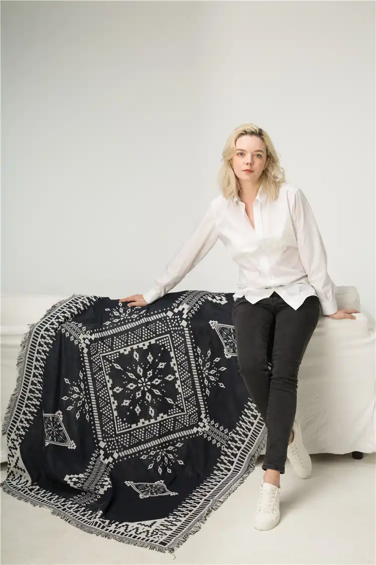 Black And White Ethnic Style Knitted Throw Blanket Bohemian Camping Sofa Blanket Car Blanket Ethnic Style Blanket Ln13 Blankets Aliexpress