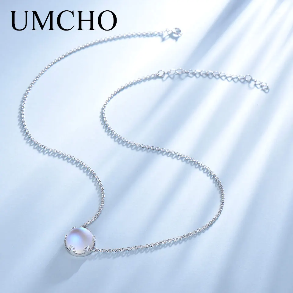 UMCHO s925 серебро Аврора кулон ожерелье Halo кристалл драгоценный камень масштаб светильник ожерелье для женщин элегантные ювелирные изделия подарок