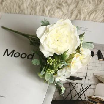 

Fashion Artificial Flowers Hydrangea Silk Bouquet Decoration Camellia Artificial Peony Rose Wedding Home DIY Decor Fake Flower