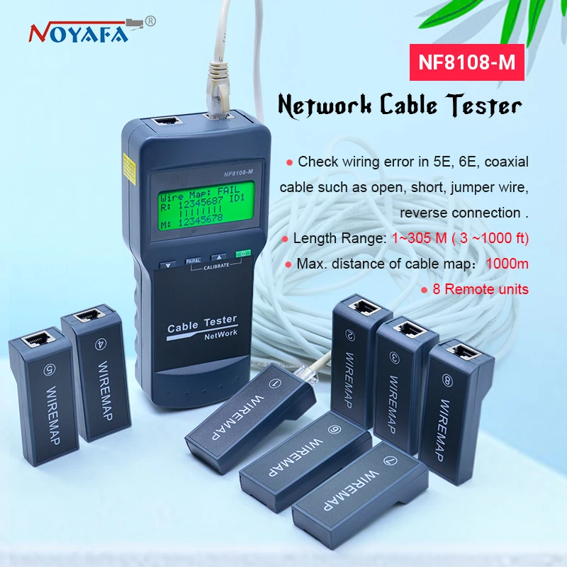 NOYAFA Network LAN Cable Tester Wire Length Tester AT239,8 Remote Units Cat5E/ 6E UTP STP CAT5 RJ45 NF-8108M NOYAFA Network LAN Cable Tester Wire Length Tester AT239,8 Remote Units Cat5E/ 6E UTP STP CAT5 RJ45 NF-8108M
