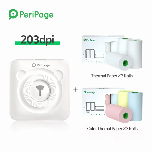 Peripage A6 Mini Photo Printer 58mm Notes Sticker Label Printer ink free Thermal Photo Printer with Paper Roll Sticker Color mini sprocket printer Printers