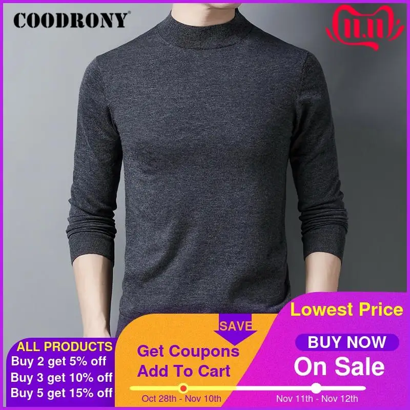 

COODRONY Brand Sweater Men High Quality 100% Merino Wool Pullover Men 2020 Autumn Winter Soft Warm Pure Color Pull Homme C3014