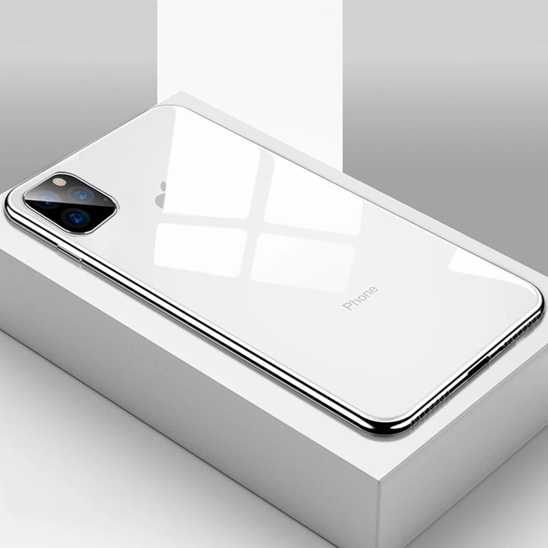 Роскошный чехол из закаленного стекла для iPhone 11 pro max 7 8 Plus 6s plus чехол силиконовый зеркальный чехол для Capinha iPhone XS Max XR coque - Цвет: Белый