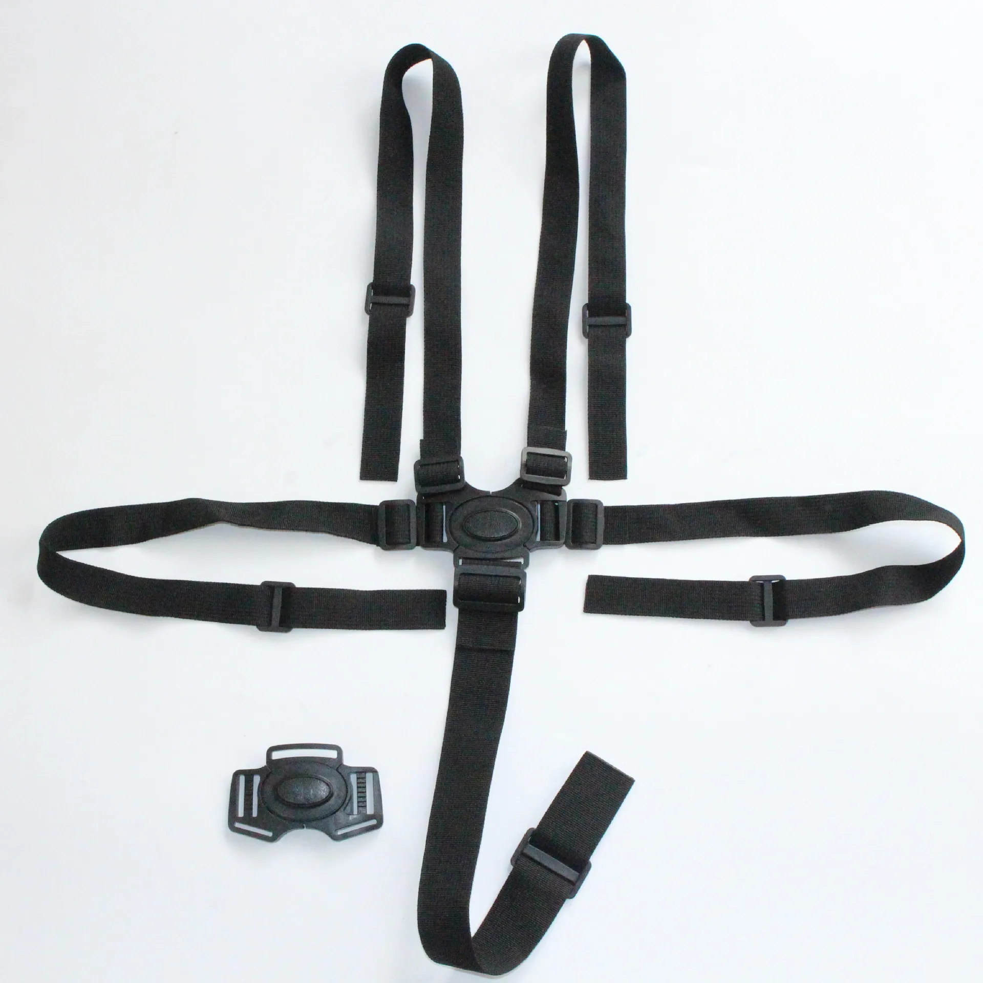 5 Point Harness Nylon Safe Belt Seat Belts 360 Degree Rotating Hook Baby Seat Belts Baby Stroller High Chair Black
