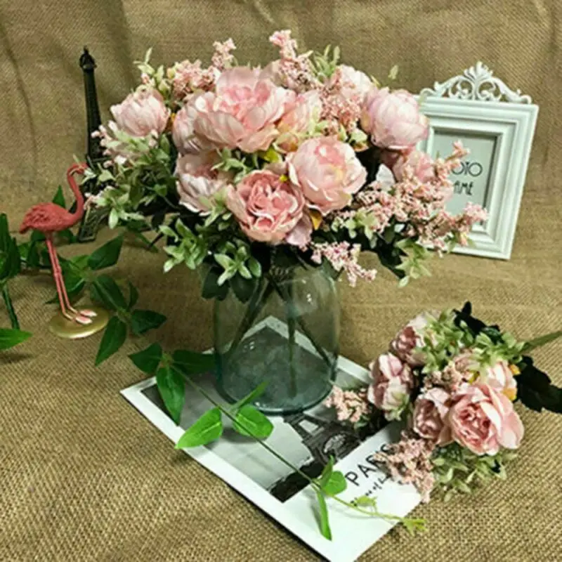 

Artificial Peony Bouquet Silk Fake Flowers Wedding Party Home Decoration 5-Head