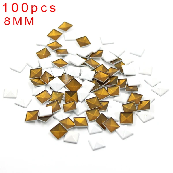 8MM Square White 100 шт многоцветная Медь Горячая фиксация звезда/круглая/квадратная/форма черепа металлическая медная заклепка Горячая фиксация Стразы панк-шпильки железо на одежду - Цвет: 8MM Square White