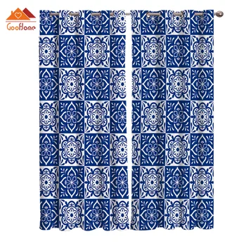 

Japanese Traditional Abstract Deep Blue Plant Pattern Window Curtains Living Room Outdoor Fabric Drapes Curtain Home Decor