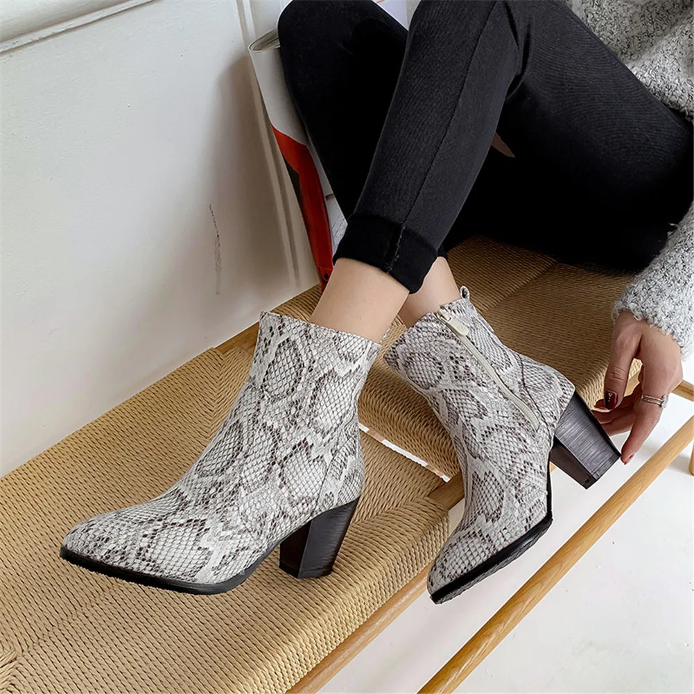 

SARAIRIS 2019 Plus Size 46 Pointed Toe Ankle Boots Women Shoes Zip Up Square Heels Add Fur Warm Winter Shoes Woman Boots