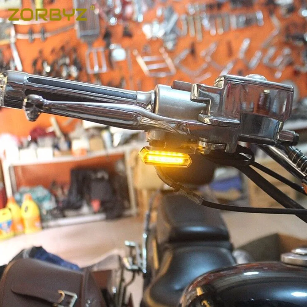 ZORBYZ Mini LED Black Brake Clutch Lever Mount Turn Signal Lights For Honda Yamaha Kawasaki Choppers Street Bikes