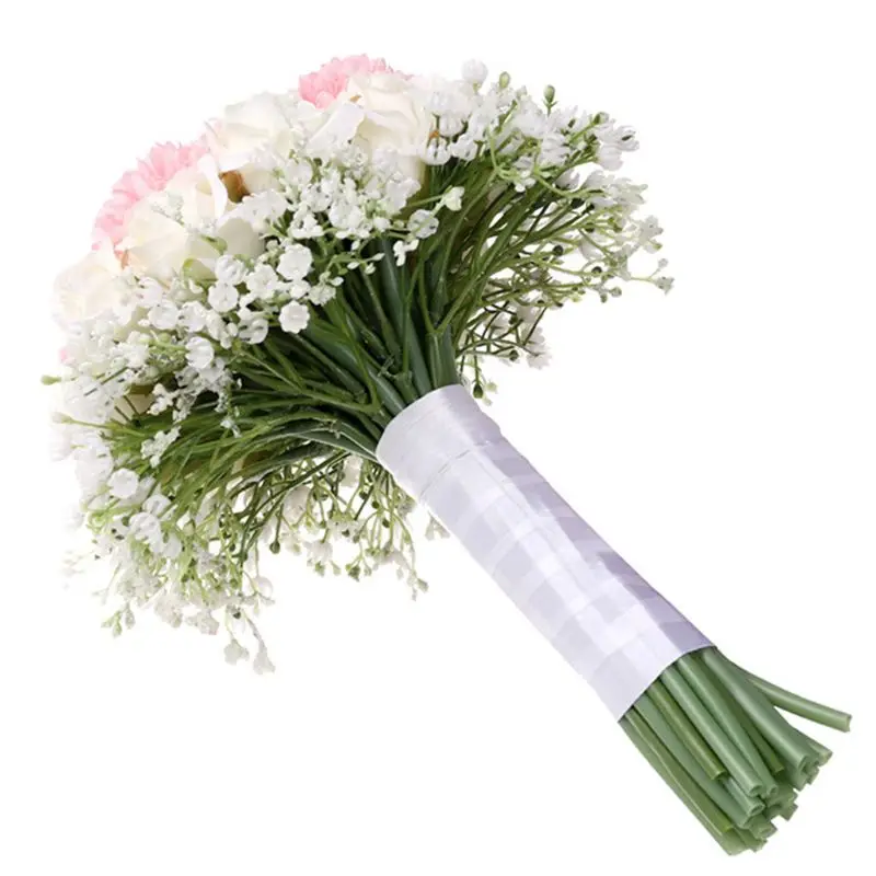 Романтические искусственные Gypsophila babysbreat розы ручной работы Свадебный букет лента Обернутая ручка вечерние украшения для дома