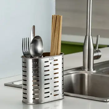 

304 Stainless Steel Hanging Cutlery Holder Drainer Spoon Fork Chopsticks Storage Basket Rack Kitchen Accessories Tools Organizer