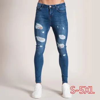 

Mens Ripped Jeans for men Casual Black Blue Skinny slim Fit Denim Pants Biker Hip Hop Jeans with sexy Hole Denim Pants 2020