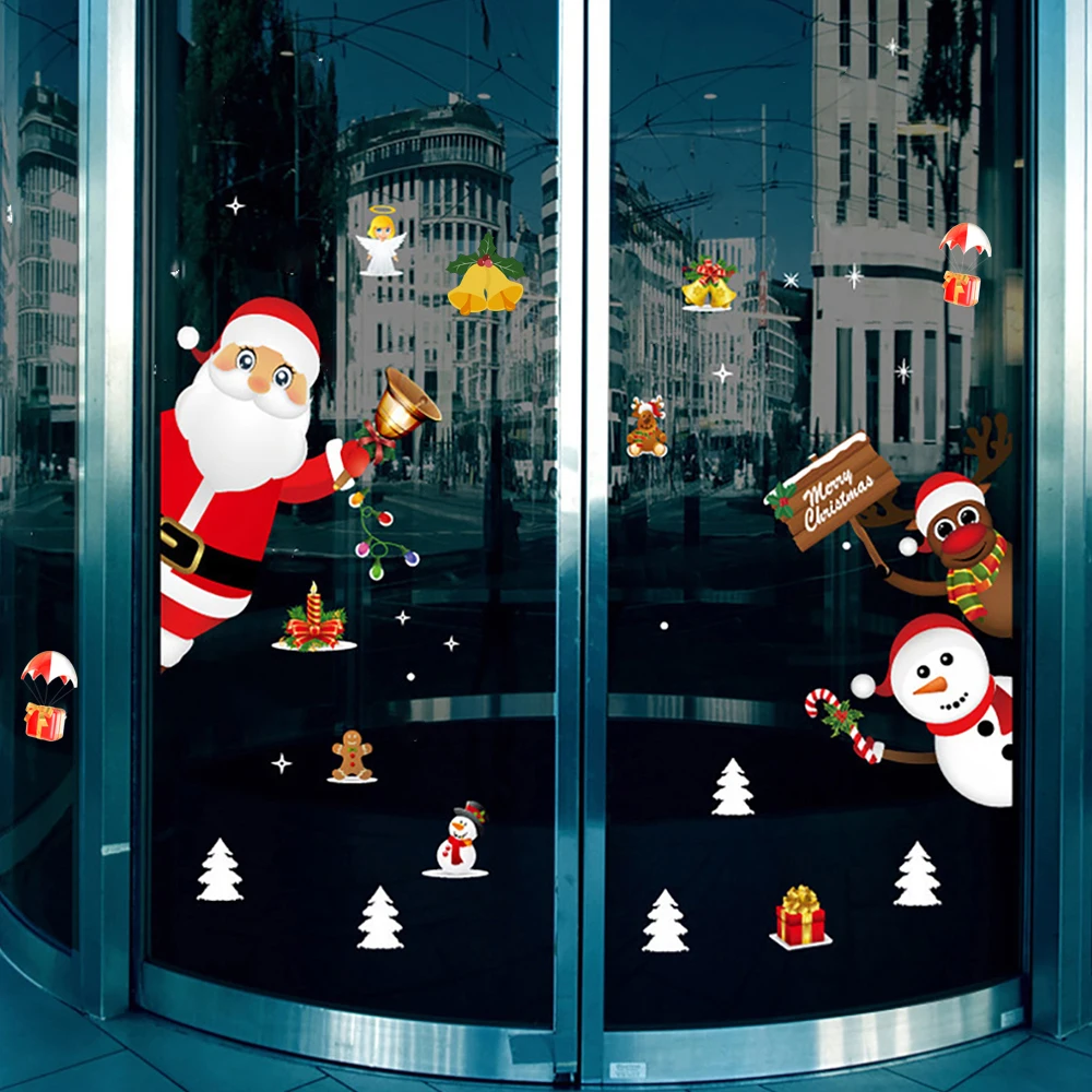 Год, рождественские наклейки на стену, окно, дисплей, Санта-Клаус, снеговик, декоративные наклейки для дома, ПВХ, стеклянные наклейки