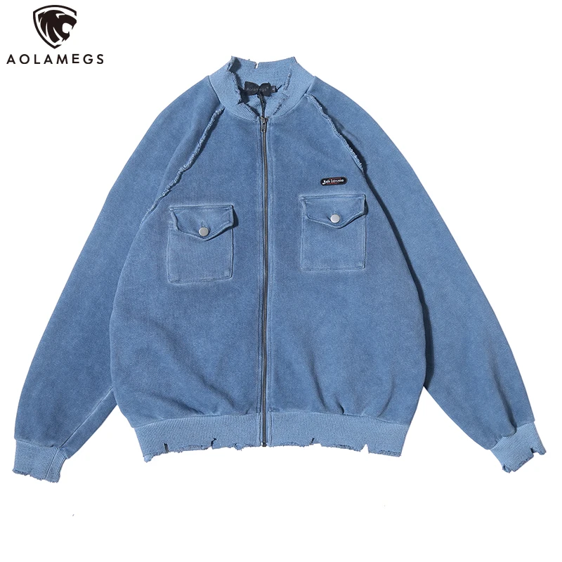

Aolamegs Jackets Men Solid Color Knitted coat Casual Harajuku Cute Pockets Warm Jacket Baggy Advanced Couple Streetwear Autumn