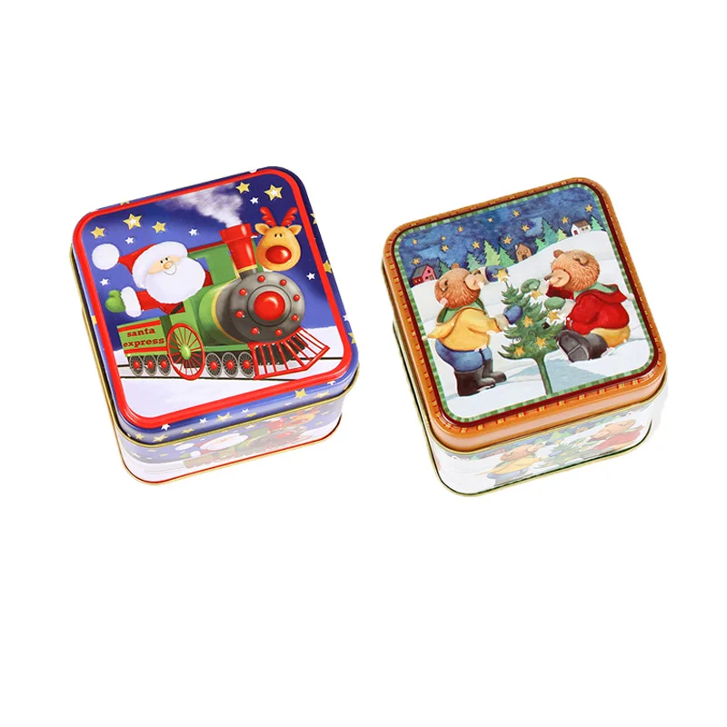 2pcs 4 шт. Рождественская мини-подарочная коробка для конфет Оловянная посылка для выпечки печенья чехол для хранения печенья контейнер для украшения дома - Цвет: 2pcs