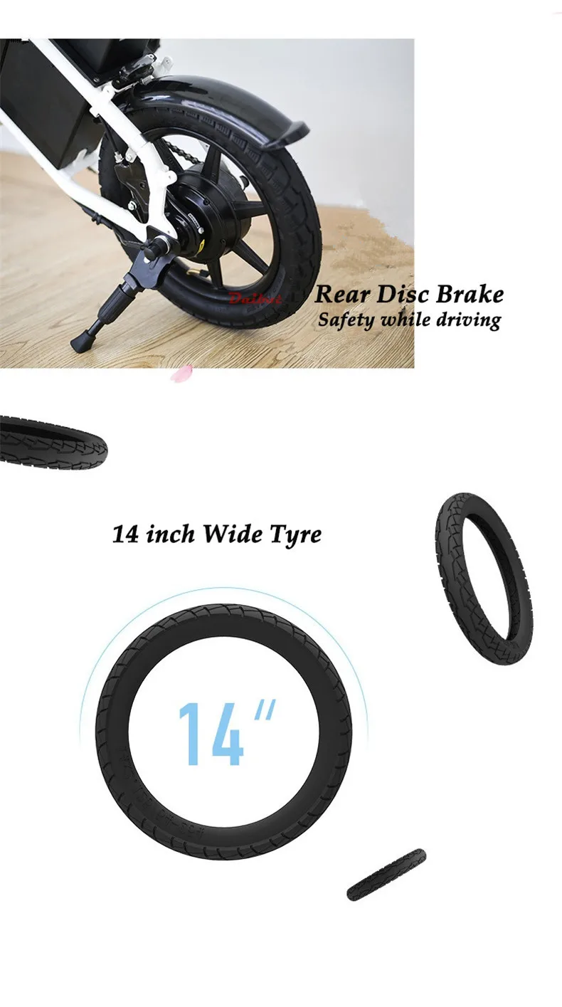 Perfect Daibot Portable Electric Bike 14 Inch Two Wheel Electric Scooter Three Cycling Mode 300W 48V Folding Electric Bicycle For Adult 17