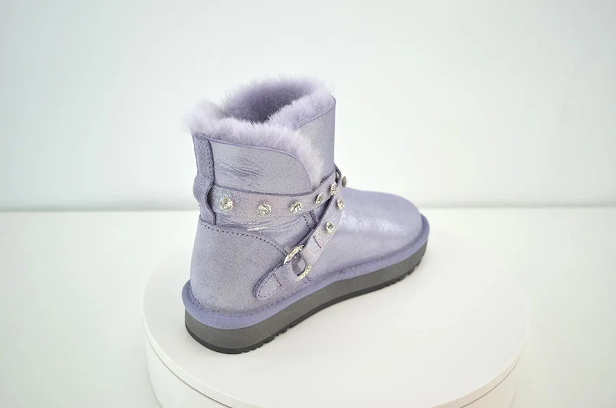 INOE/Специальный из овечьей кожи с натуральным мехом на подкладке Стразы ремень модные женские туфли; белые зимние сапоги теплая обувь на снежную погоду;