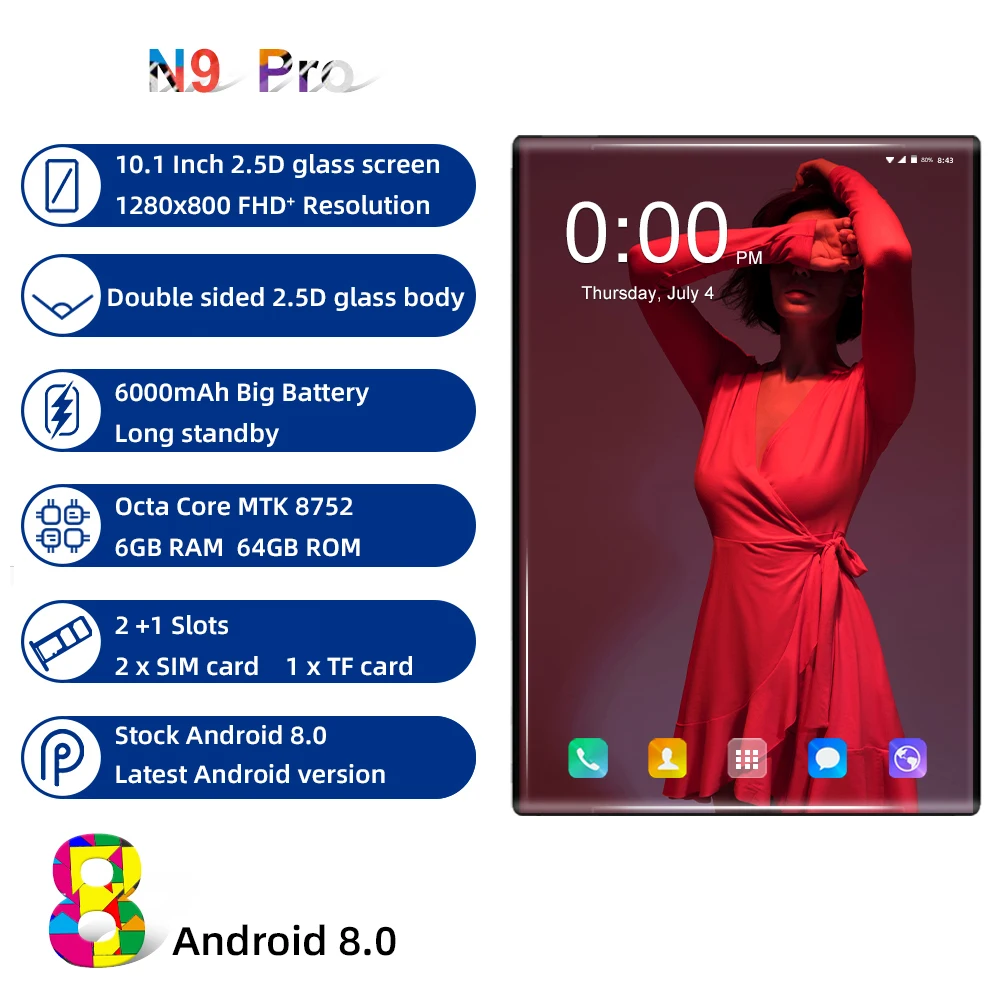 CIGE N9 10,1 дюймов Планшеты Android 8,0 Восьмиядерный ОЗУ 6 Гб ПЗУ 64 Гб Двойная камера 8.0MP двойной планшет с сим-картой ПК Wifi gps bluetooth телефон