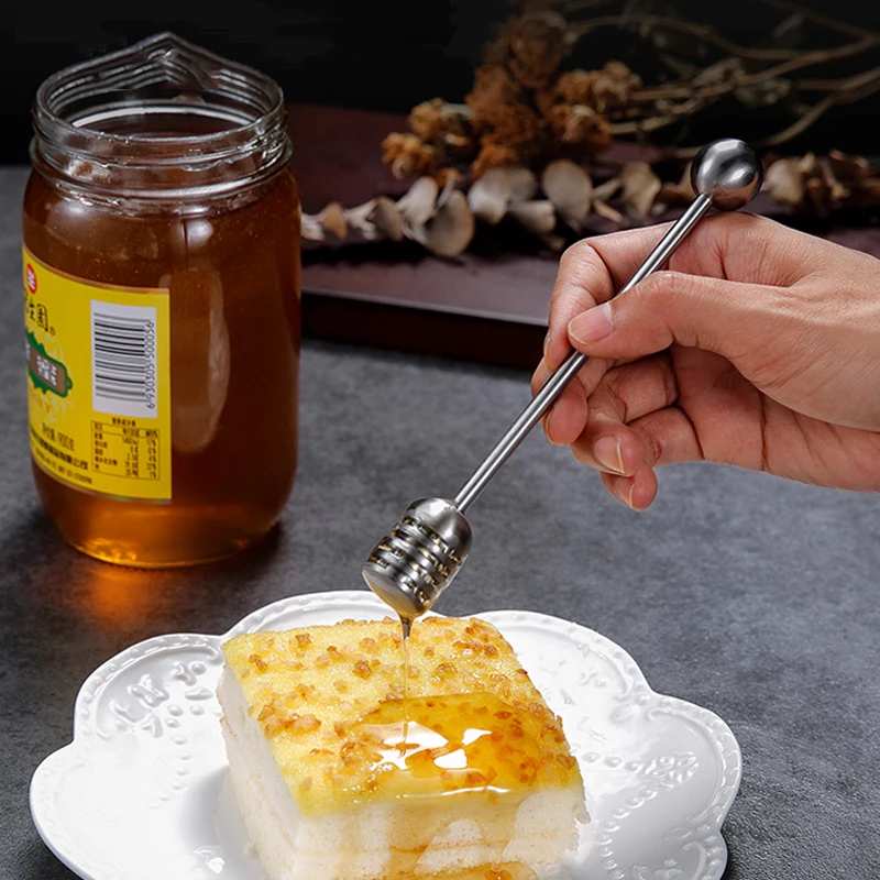 304 Stainless Steel Honey Spoon Syrup Dipper Server Simple Metal Honey Stick Mixing Stirring Spoon Bar Kitchen Tea Accessories (10)