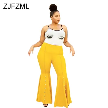 

Beading Sexy Flare Pants Women Autumn High Waist Skinny Bell Bottom Trousers Streetwear Ruffles Full Length Plus Size Joggers