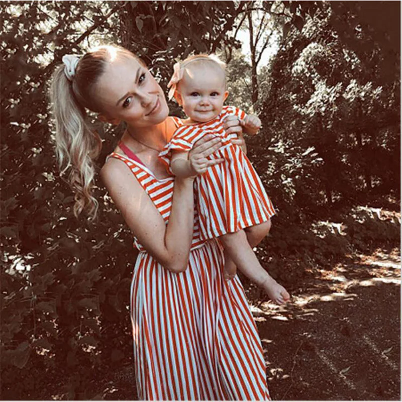 

Fashion Mother Daughter Dresses Sleeveless Striped Mother And Daughter Clothes Summer Dress 2019 Family Matching Clothes Q010