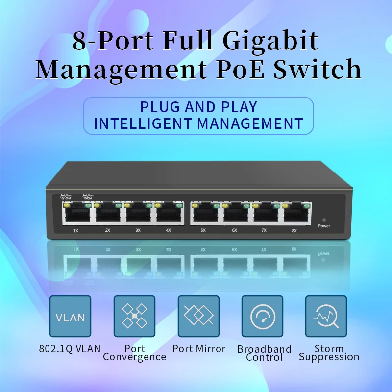 VLAN 8 Port Gigabit managed poe Switch POE ieee802 3af at compliant 1