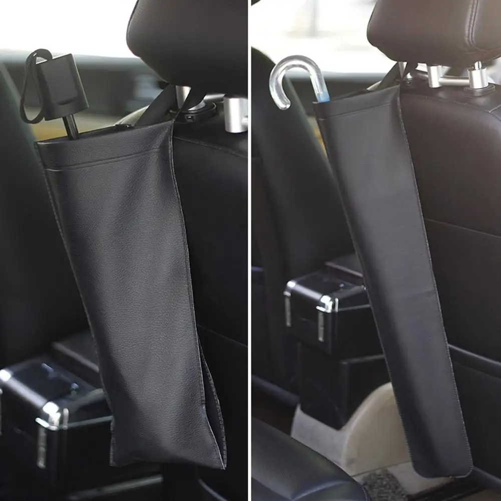 Водонепроницаемая Автомобильная вешалка для зонтов и сумок, кожаная Складная длинная или короткая ручка, держатель для зонта, автомобильный органайзер для багажника для зонта