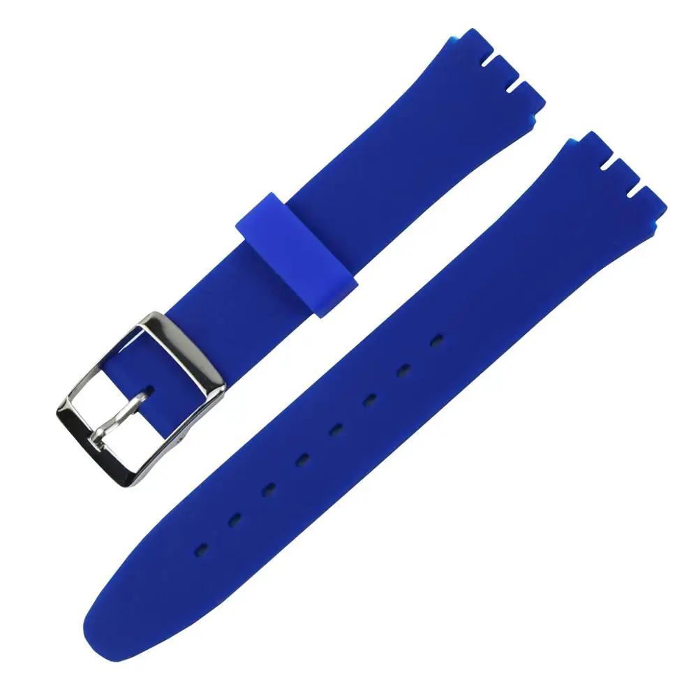 blue Силиконовый ремешок для часов, применимый для Swatch, Пряжка из нержавеющей стали, мужской ремешок с инструментом, Ширина часов 17 мм \ 19 мм - Цвет ремешка: blue