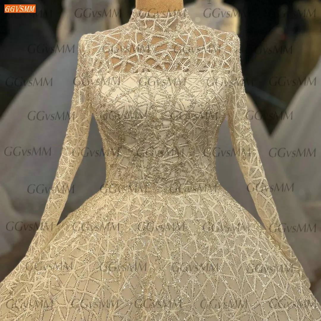 bridal shower dress Dubai Ivory Lace Wedding Dress 2022 Robe De Mariée Princesse High Neck Muslim Long Sleeves Vestido De Noiva Arabic Bride Dresses bridal dresses