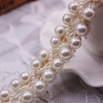 

1yards/Lot White Black Pearl Beaded Lace Fabric Embroidered Lace Ribbon Trim Beaded Fringe Sewing Material Clothing Accessories