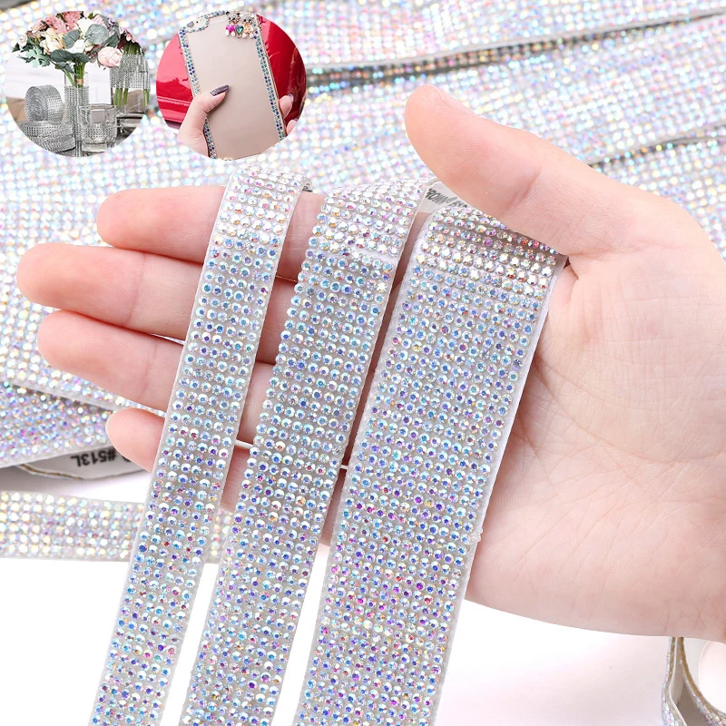 Self-Adhesive Crystal Rhinestone Diamond Ribbon DIY Decoration Sticker with Rhinestones for Arts Crafts DIY Car Phone Decoration